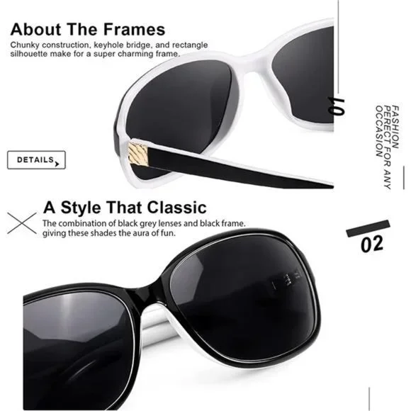 Polarized Sunglasses Womens A06 Trendy Polarized Sunglasses, Black White